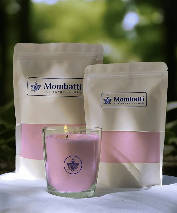 Mombatti® Coloured Pearled Candle and Vase Set (Wicks Included)