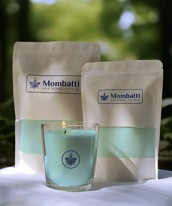 Mombatti® Coloured Pearled Candle and Vase Set (Wicks Included)